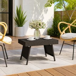 Foldable Side Table Black Accent End Table Indoor Outdoor Poly Rattan Steel