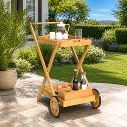 Tea Trolley 54x87x90cm 2-Tier Kitchen Dining Cart Brown Solid Wood Acacia Wheels