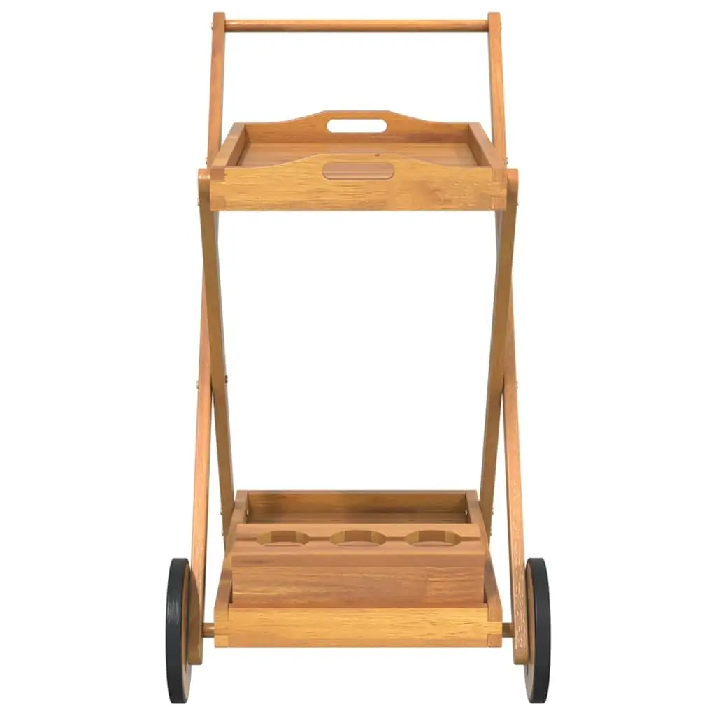 Tea Trolley 54x87x90cm 2-Tier Solid Acacia Wood Kitchen Dining Cart with Wheels
