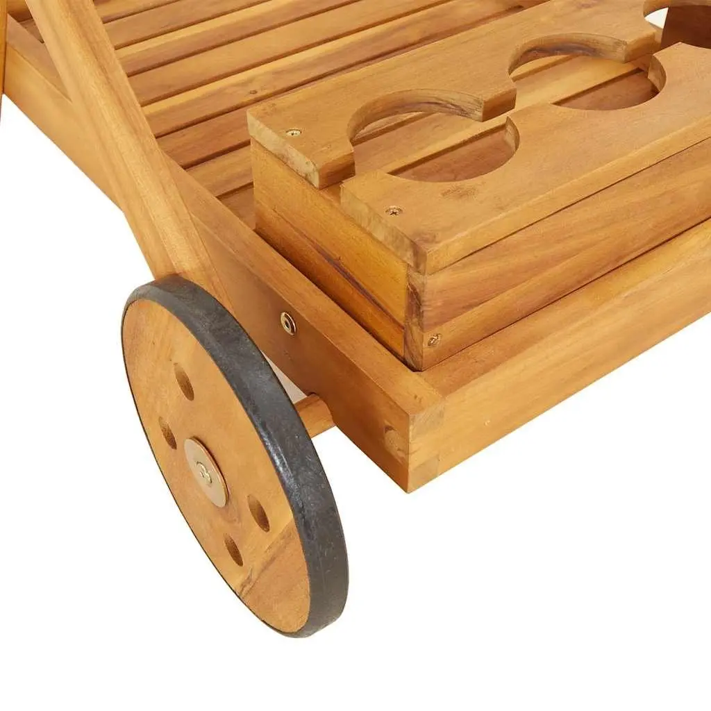 Tea Trolley 54x87x90cm 2-Tier Solid Acacia Wood Kitchen Dining Cart with Wheels