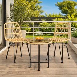 Outdoor Dining Table Round 50cm Tempered Glass Patio Garden Furniture Brown