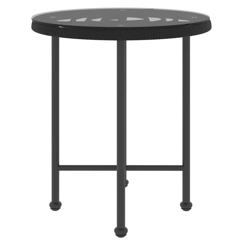 Dining Table 50 cm Round Black Tempered Glass Steel Outdoor Patio