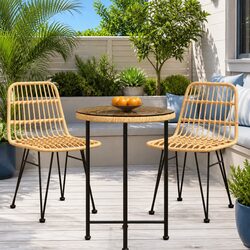 Brown Steel Frame Patio Bistro Table with Tempered Glass Top