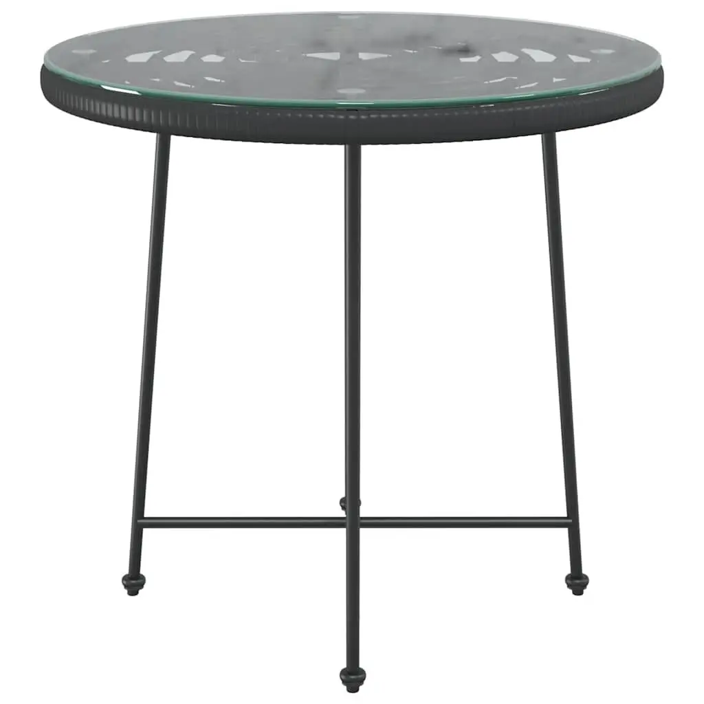 Outdoor Dining Table 80cm Round Black Tempered Glass Steel Frame