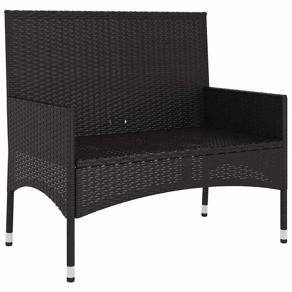 2-Seater Garden Bench Black Poly Rattan Outdoor Furniture with Cushions