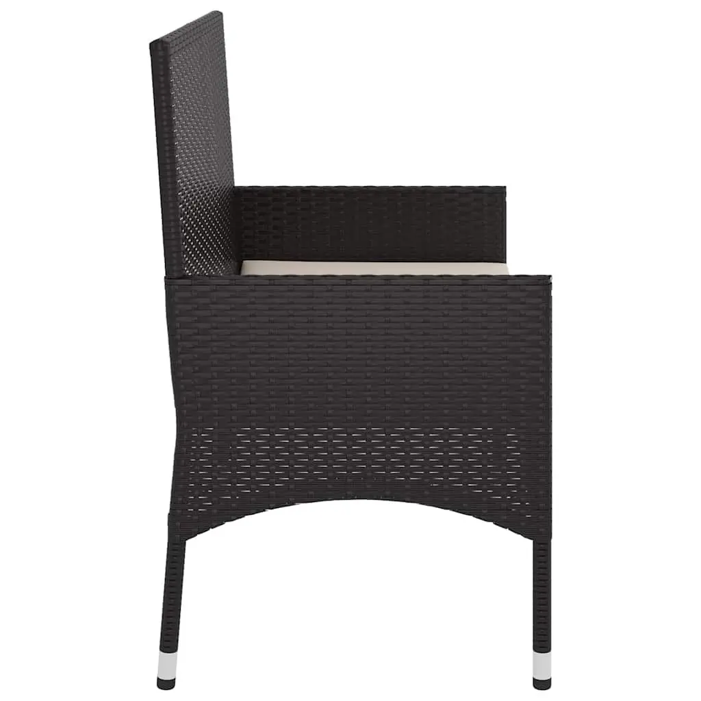 2-Seater Garden Bench Black Poly Rattan Outdoor Furniture with Cushions