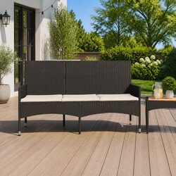 3-Seater Garden Bench Outdoor Lounge Seating with Cushions Black Poly Rattan