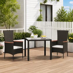 Outdoor Garden Chairs Set 2 pcs Poly Rattan Cushioned Patio Seating Black