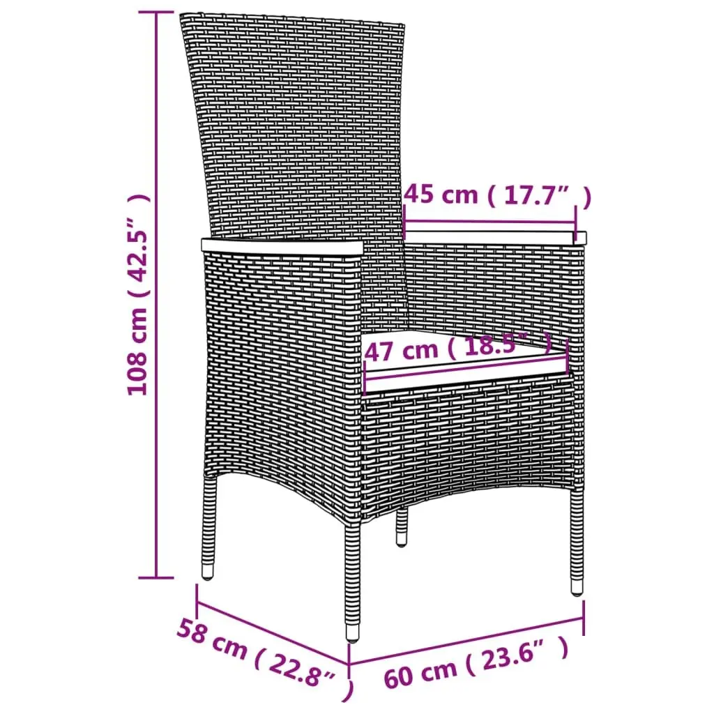 Outdoor Garden Chairs Set 2 pcs Cushioned PE Rattan Black