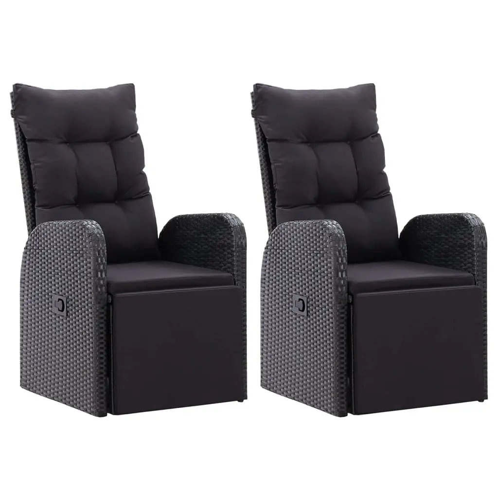 Reclining Garden Chairs 2 pcs Black Outdoor Seating Adjustable Footrest Durable PE Rattan with Cushions