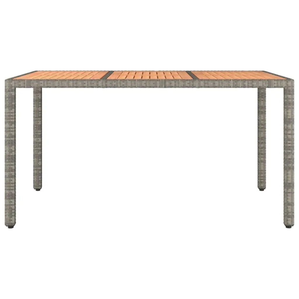 Garden Table Grey Solid Acacia Wood Top Poly Rattan Frame Outdoor Patio Furniture