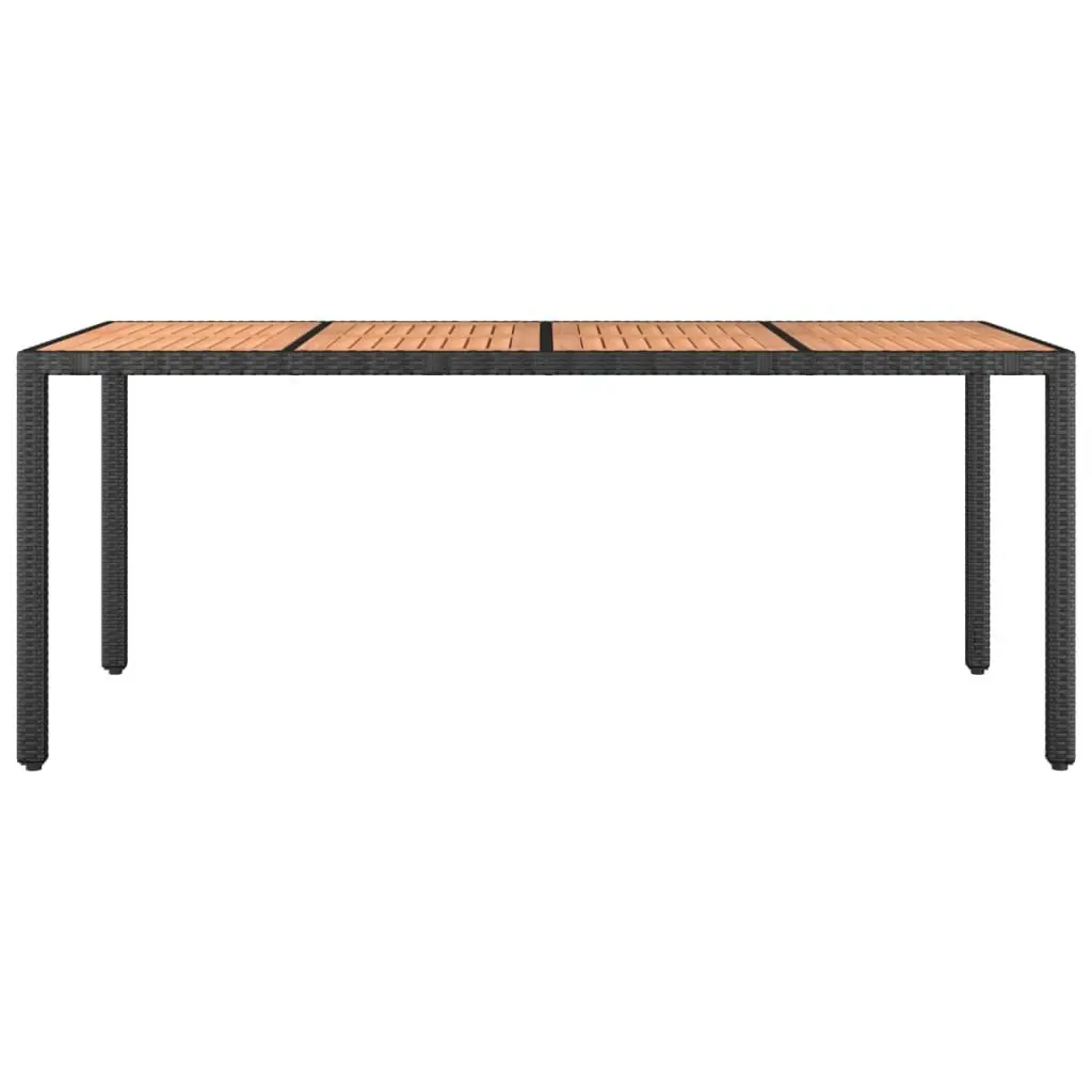 Outdoor Garden Table Black Frame Acacia Wooden Top Weather Resistant