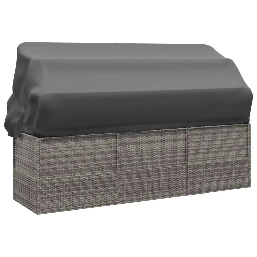 Outdoor Lounge Bed Grey Poly Rattan Adjustable Canopy Roof with Cushions