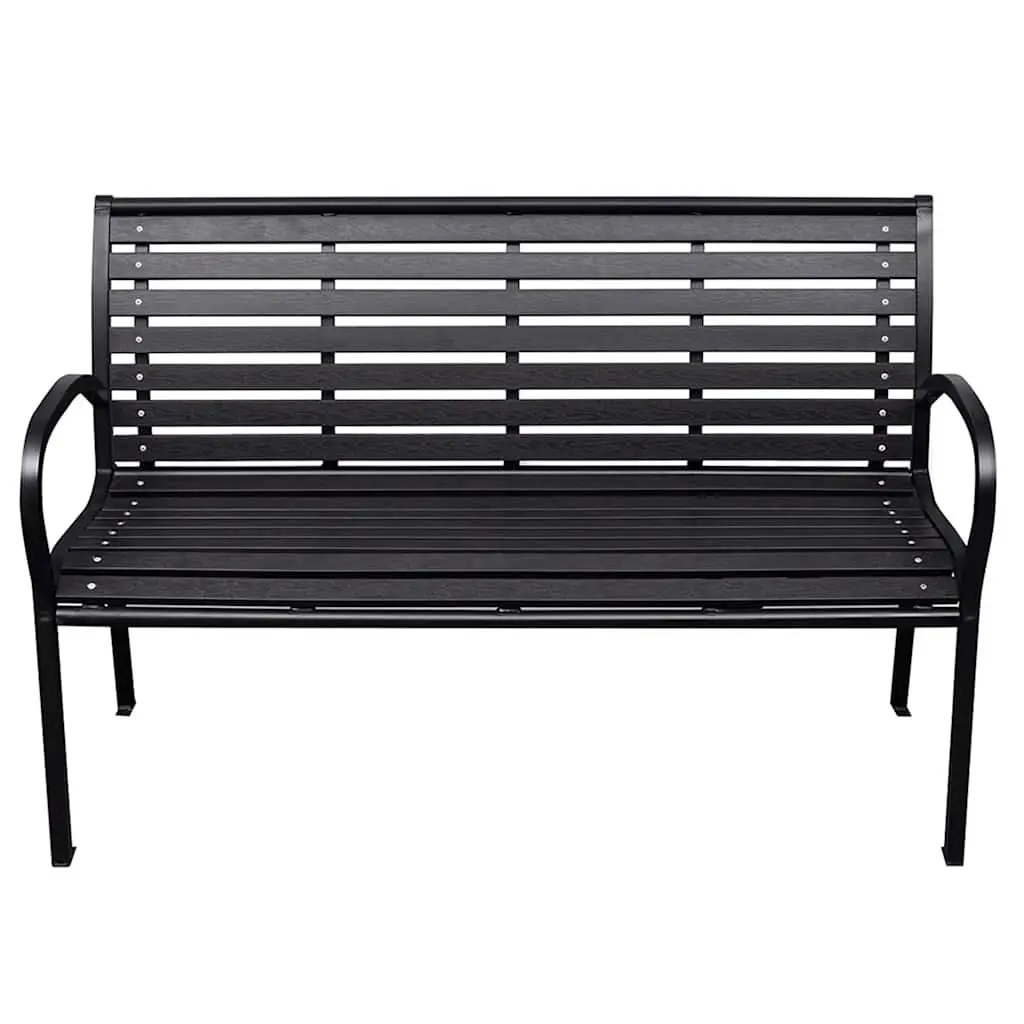 Garden Bench 116cm Black Steel WPC Slats Backrest Outdoor Seating