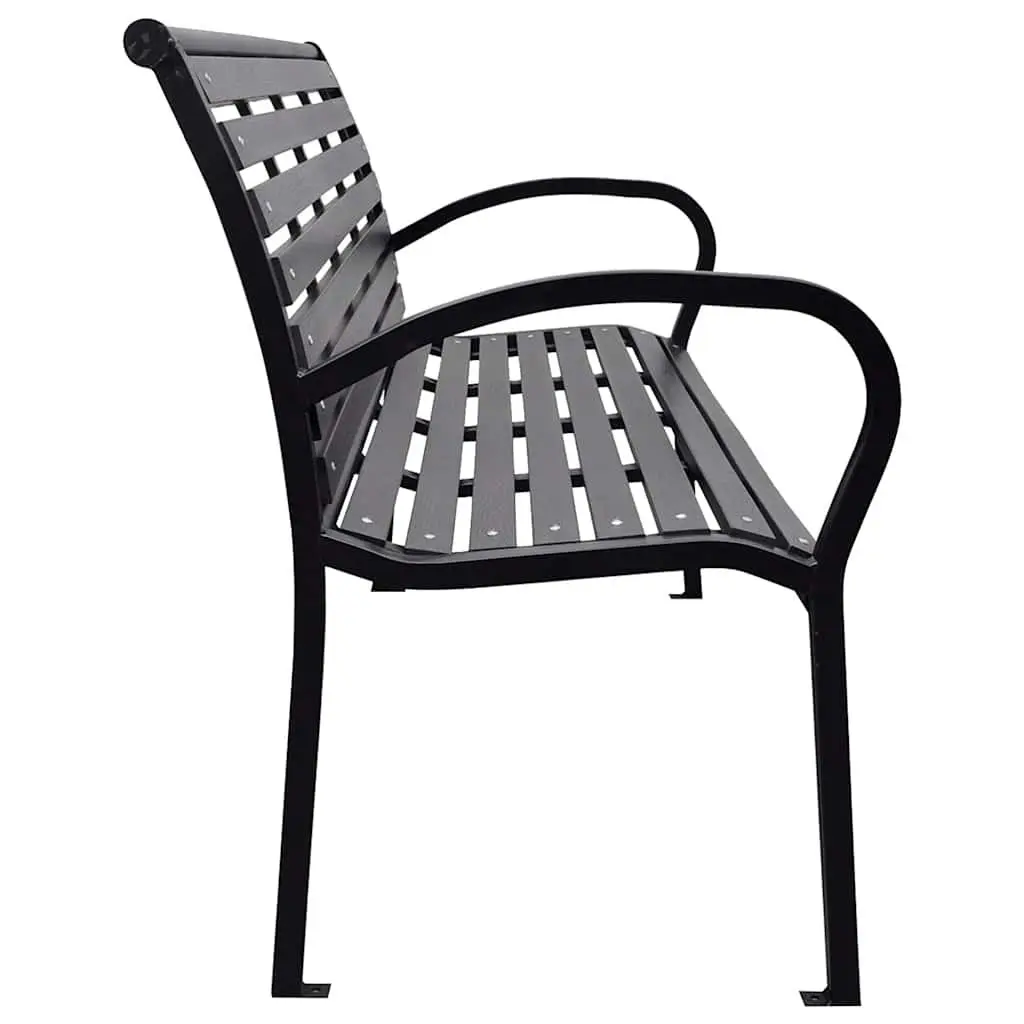 Garden Bench 116cm Black Steel WPC Slats Backrest Outdoor Seating