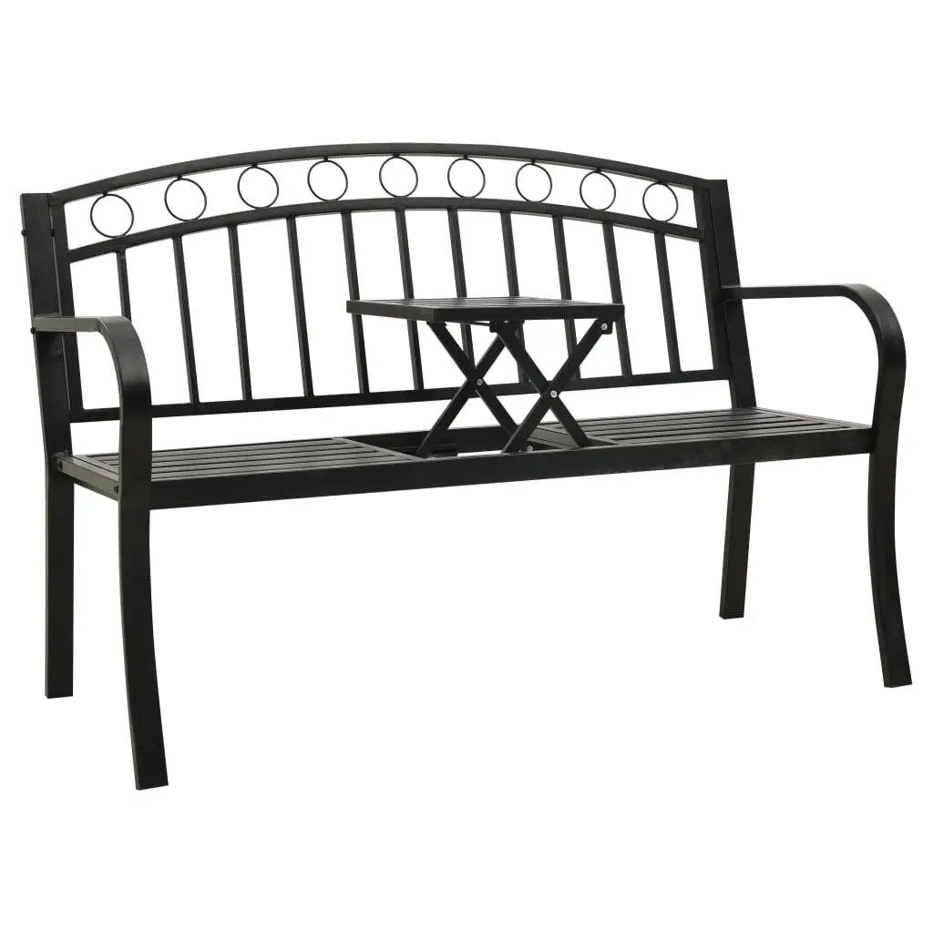 Garden Bench with Table 120cm Black Powder-coated Steel Outdoor Seating
