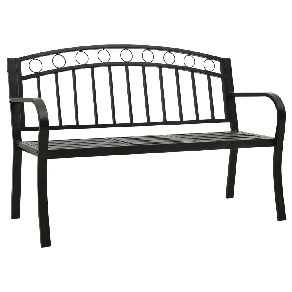 Garden Bench with Table 120cm Black Powder-coated Steel Outdoor Seating