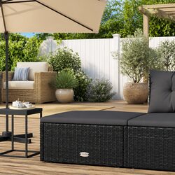 Outdoor Footstool with Cushion Garden Patio Seating Ottoman Black Rattan