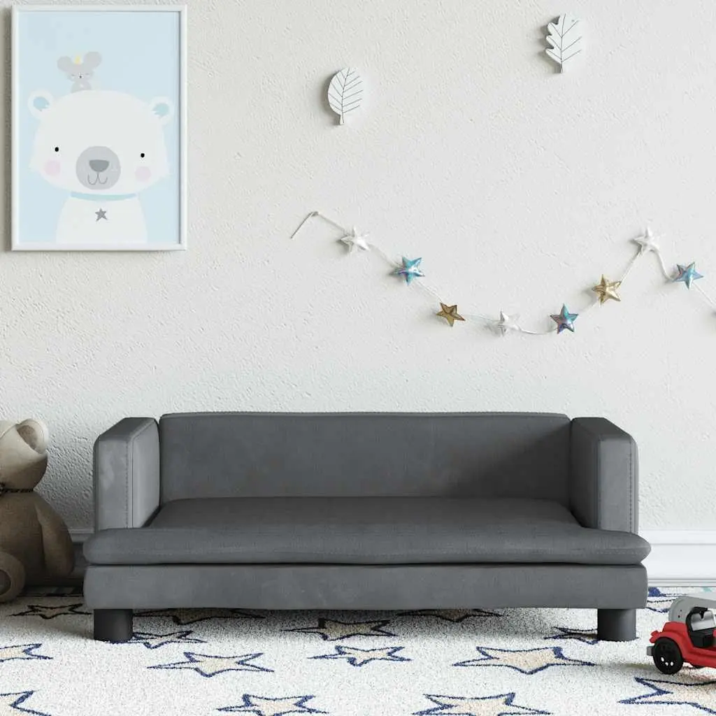 Kids Sofa 80x45x30cm Grey Velvet Padded Children's Couch Furniture