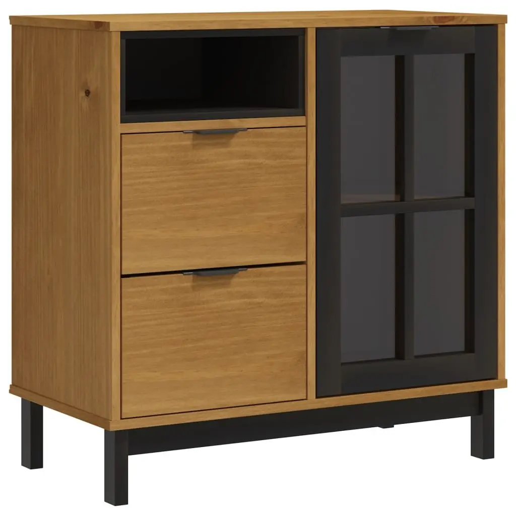 Highboard Storage Cabinet 80W x 40D x 180H cm Solid Pine Wood Glass Doors Shelves Drawers