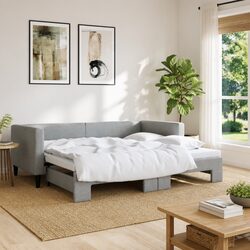 2-in-1 Sofa Bed with Trundle in Grey for Space Saving