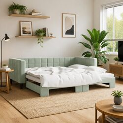 Grey Velvet Daybed with Trundle for Modern Homes