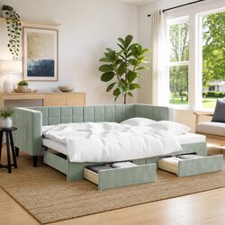 Daybed with Trundle and Storage Drawers 90x190 cm Sofa Bed Grey Convertible