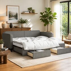 Multi-Functional Grey Daybed with Trundle and Storage