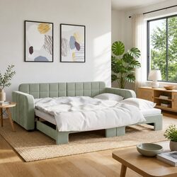 Space-Saving Grey Sofa Bed with Trundle 90x190 cm