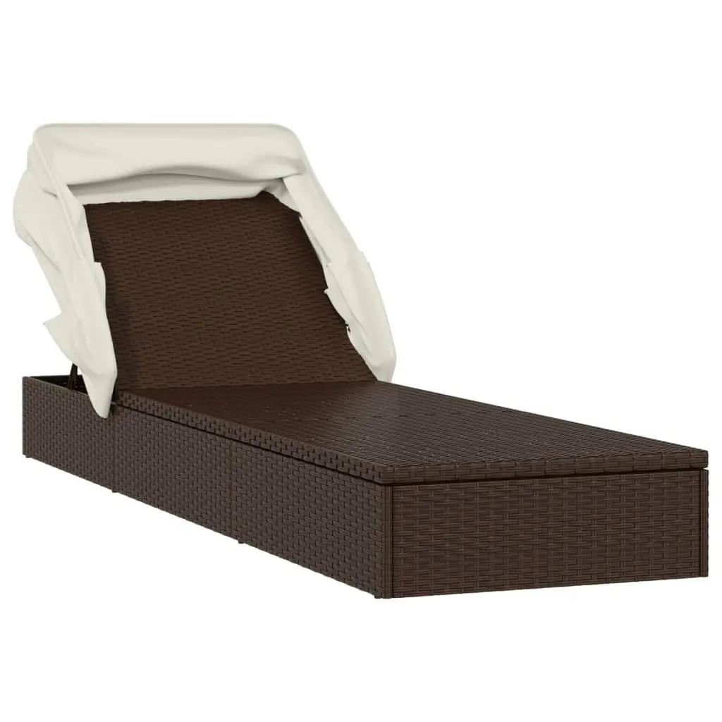 Sun Lounger 213cm Foldable Roof Adjustable Reclining Daybed Outdoor Garden Patio