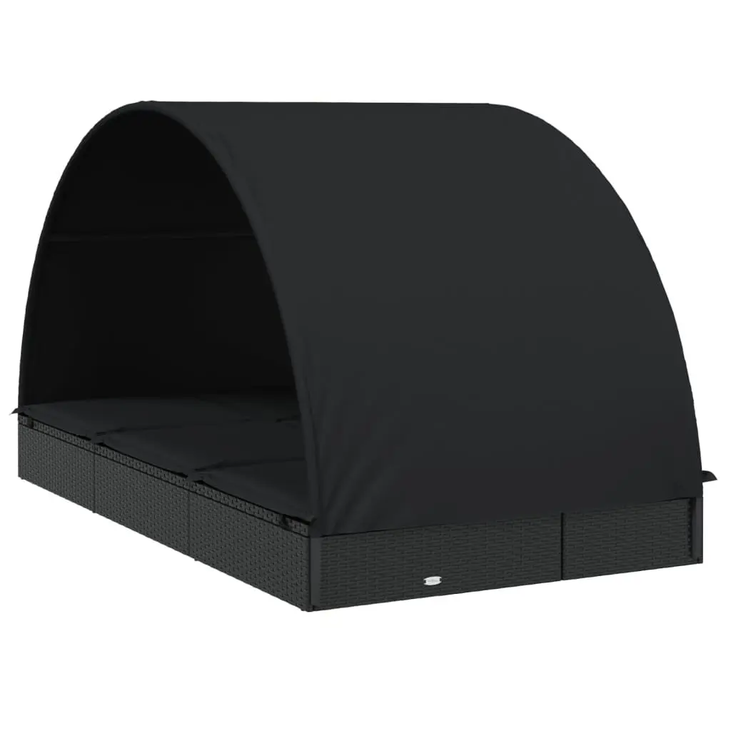 Outdoor Recliner Black 2-Person Adjustable Sun Lounger Daybed with Round Roof for Garden or Patio
