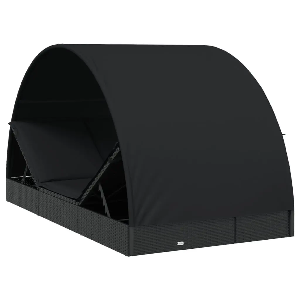 Outdoor Recliner Black 2-Person Adjustable Sun Lounger Daybed with Round Roof for Garden or Patio
