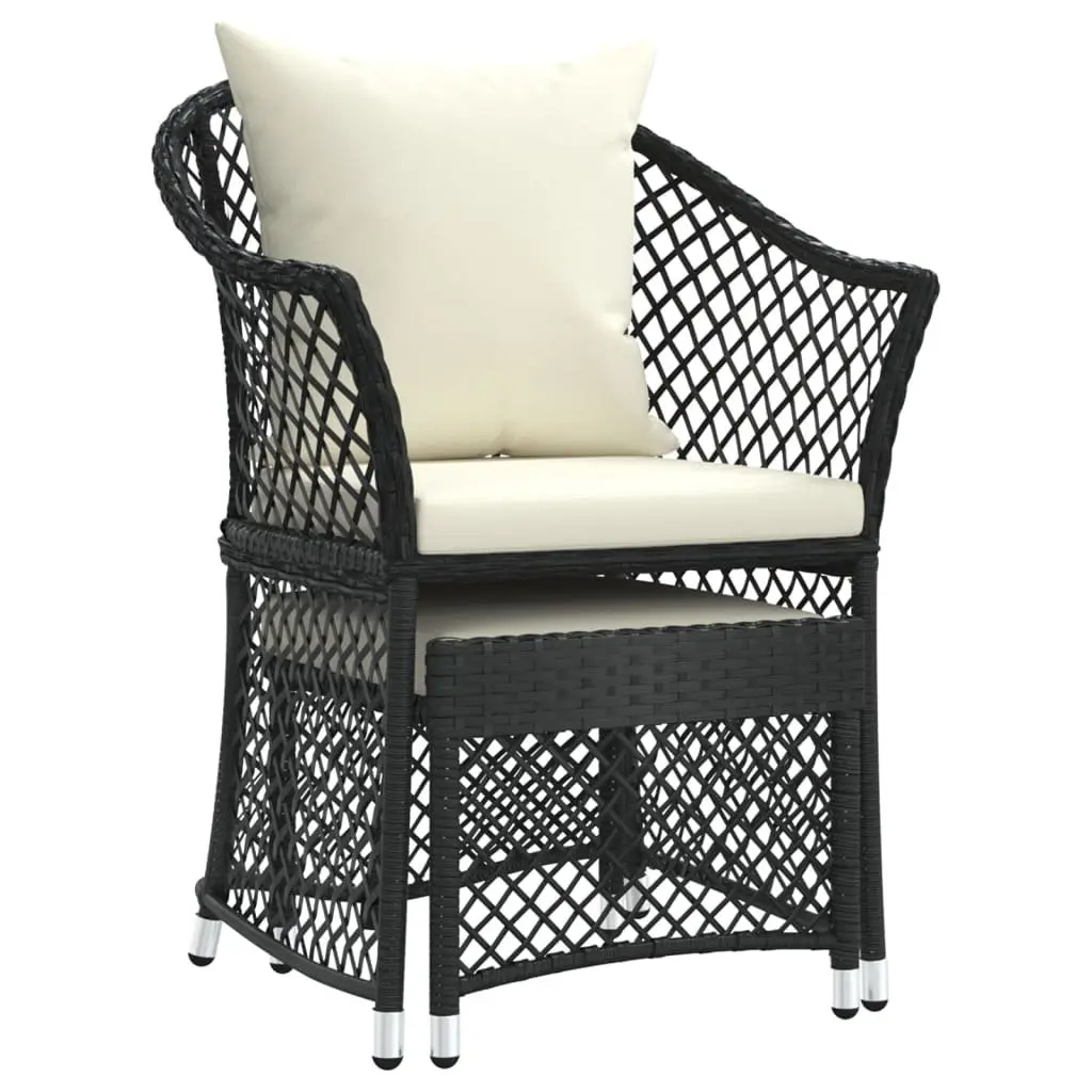 2 Piece Garden Lounge Set Black Poly Rattan Outdoor Furniture with Cushions