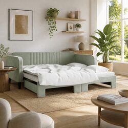 Daybed with Trundle Sofa Bed Frame Grey 90x190 cm Wood Metal Velvet Modern