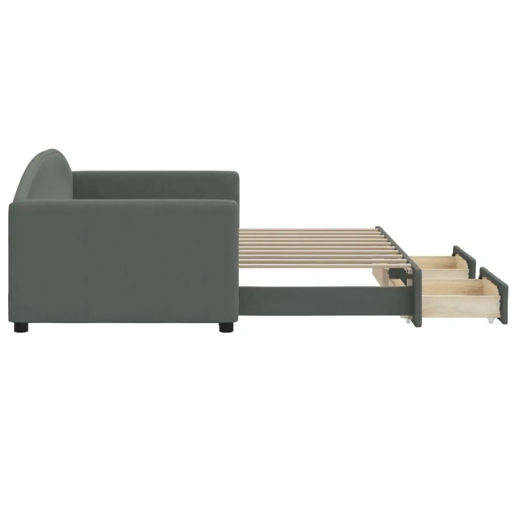 Daybed with Trundle and Storage Drawers Grey Compact Sofa Bed for Guest Room