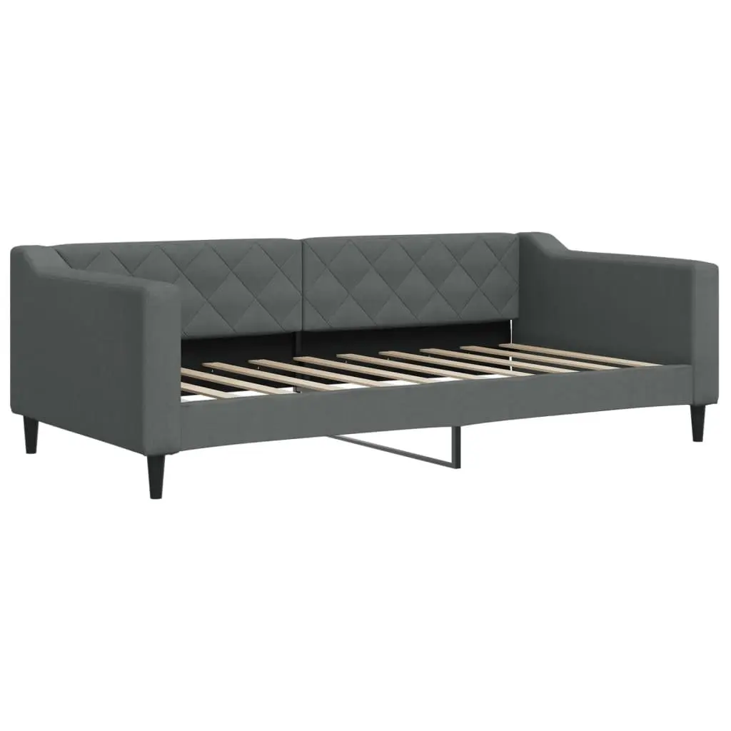 Daybed with Trundle and Storage Drawers 90x190 cm Grey Fabric Upholstered Wood and Metal Frame
