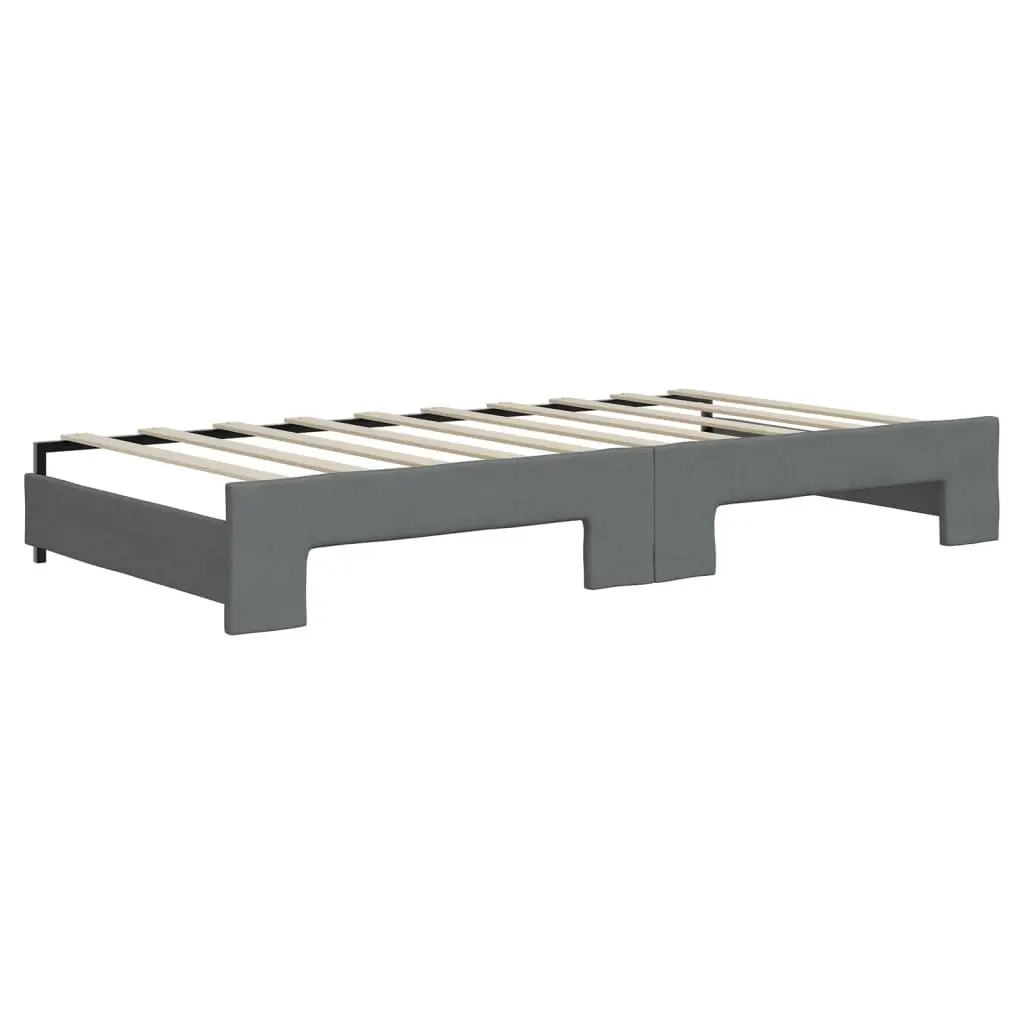 Daybed with Trundle and Storage Drawers 90x190 cm Grey Fabric Upholstered Wood and Metal Frame