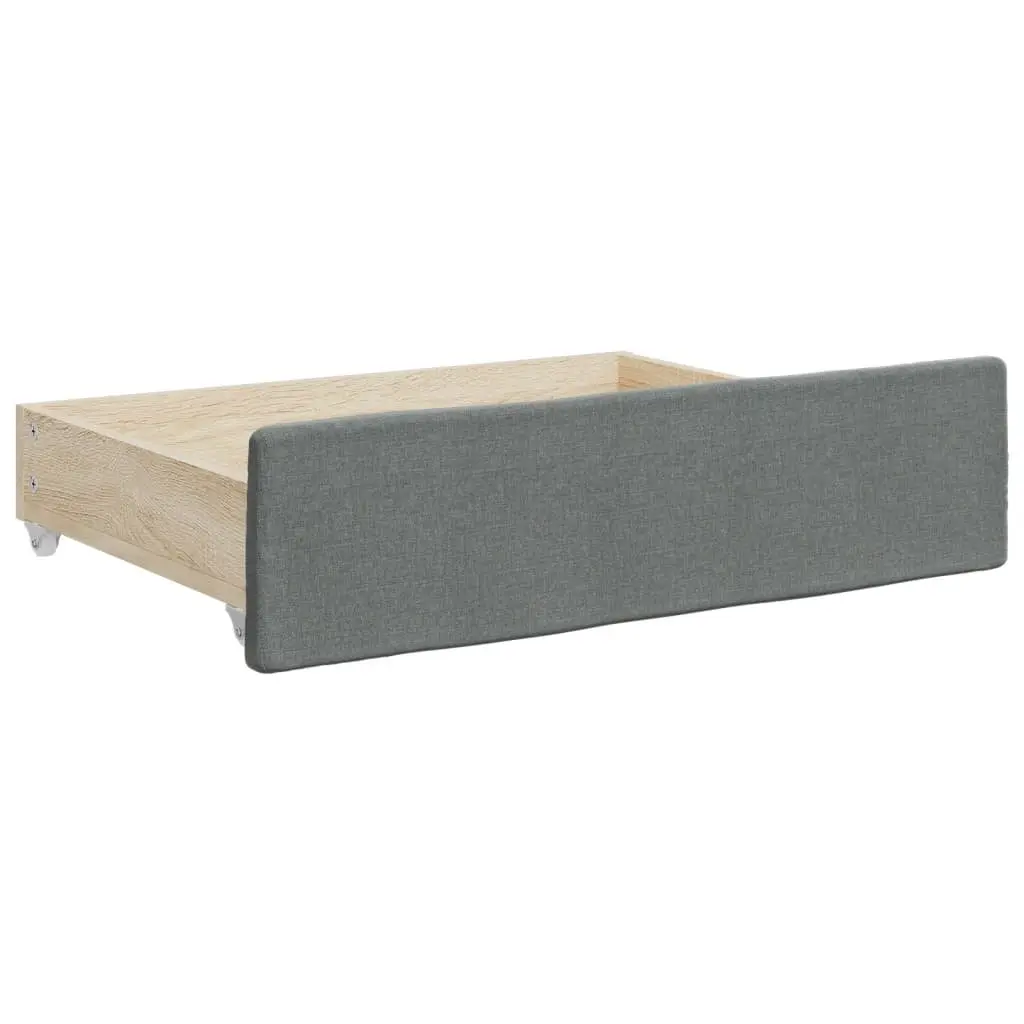 Daybed with Trundle and Storage Drawers 90x190 cm Grey Fabric Upholstered Wood and Metal Frame