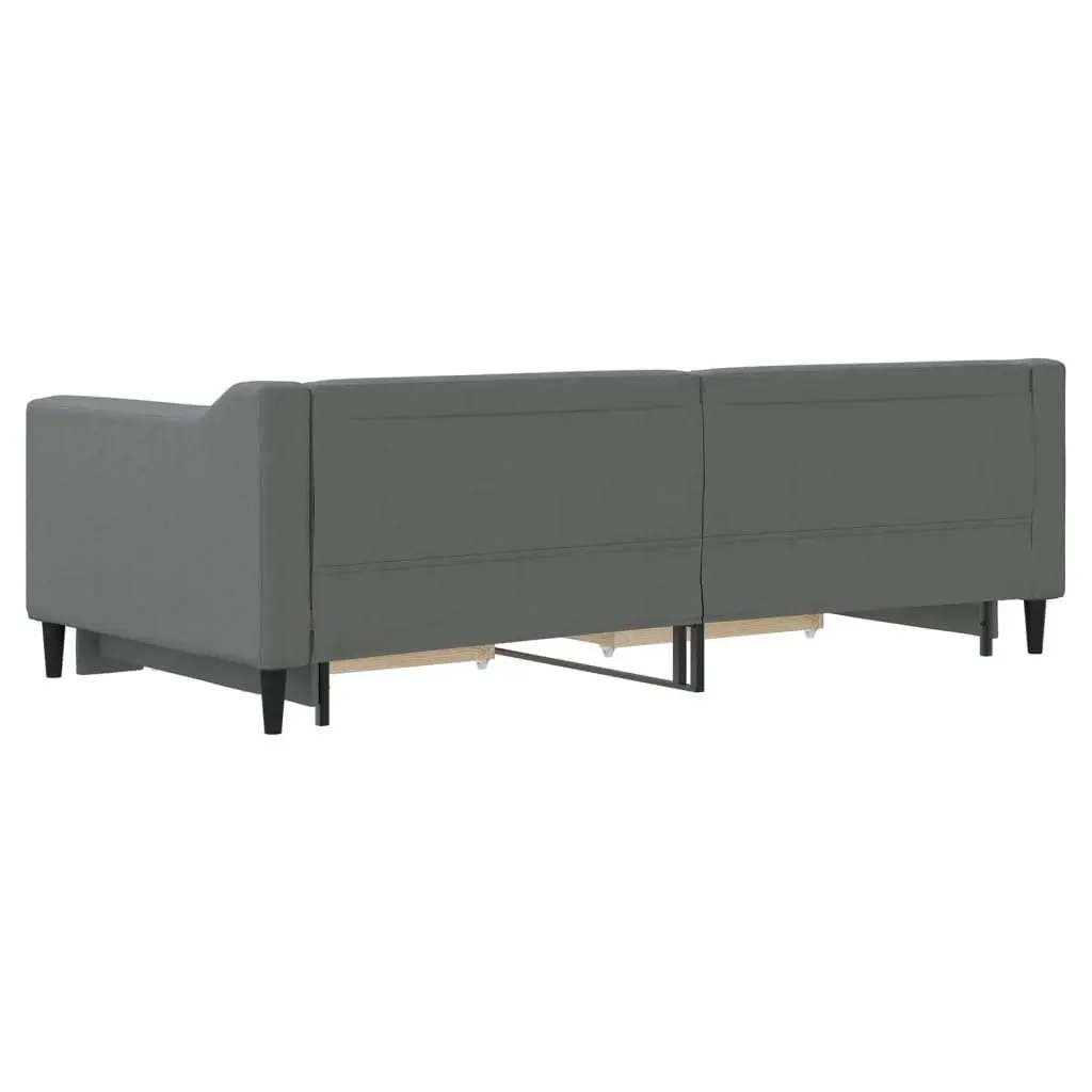 Daybed with Trundle and Storage Drawers 90x190 cm Grey Fabric Upholstered Wood and Metal Frame