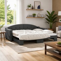 Versatile Grey Daybed with Trundle for Guest Comfort