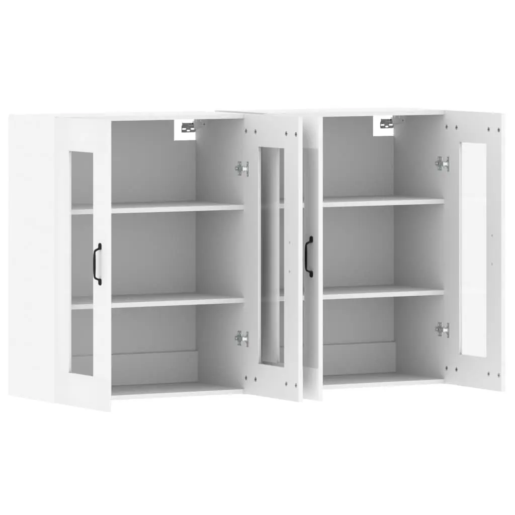 Wall Mounted Storage Cabinets 2 pcs White Glass Door Organiser