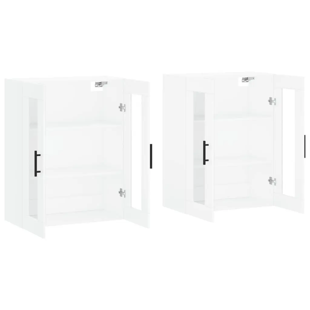 Wall Mounted Storage Cabinets 2 pcs White Glass Door Organiser