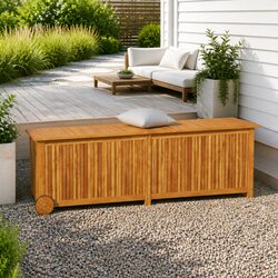 Garden Storage Box with Wheels Brown Solid Wood Outdoor Furniture 150x50x58cm