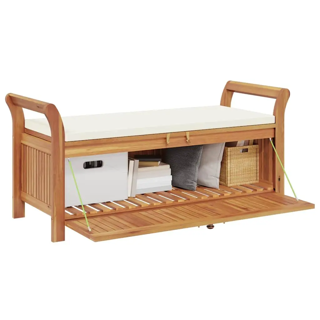 Garden Storage Bench 126cm Wooden Outdoor Seating with Cushion