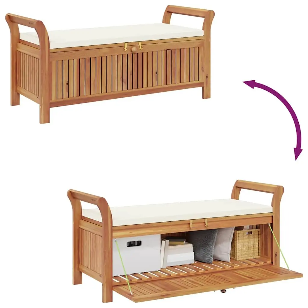 Garden Storage Bench 126cm Wooden Outdoor Seating with Cushion