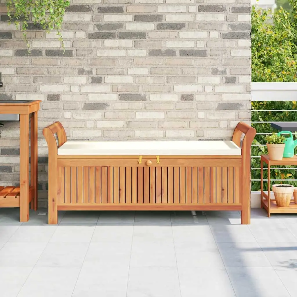 Garden Storage Bench 126cm Wooden Outdoor Seating with Cushion
