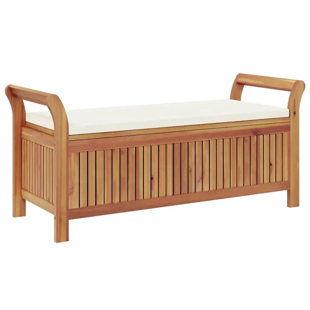 Garden Storage Bench 126cm Wooden Outdoor Seating with Cushion
