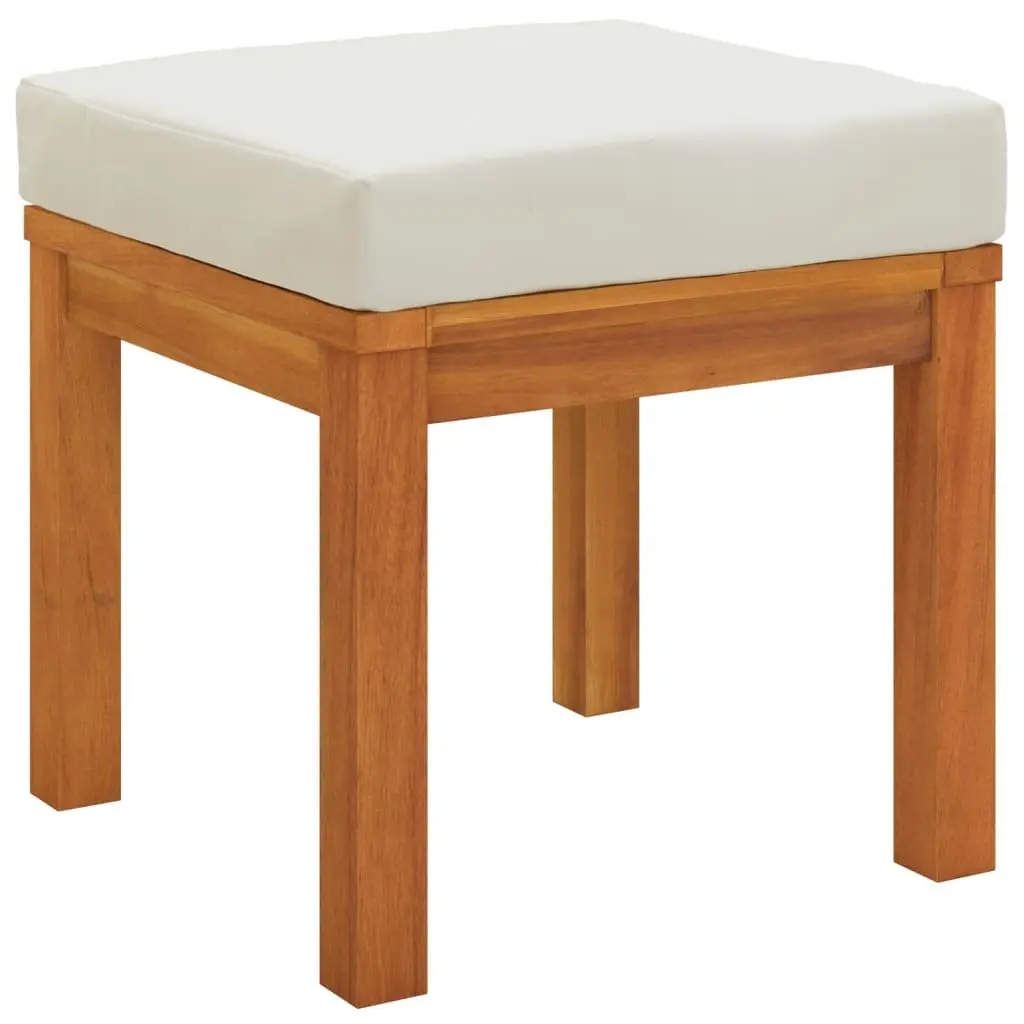 Garden Stools 2 pcs Cream Cushions Solid Acacia Wood Outdoor Foot Rests