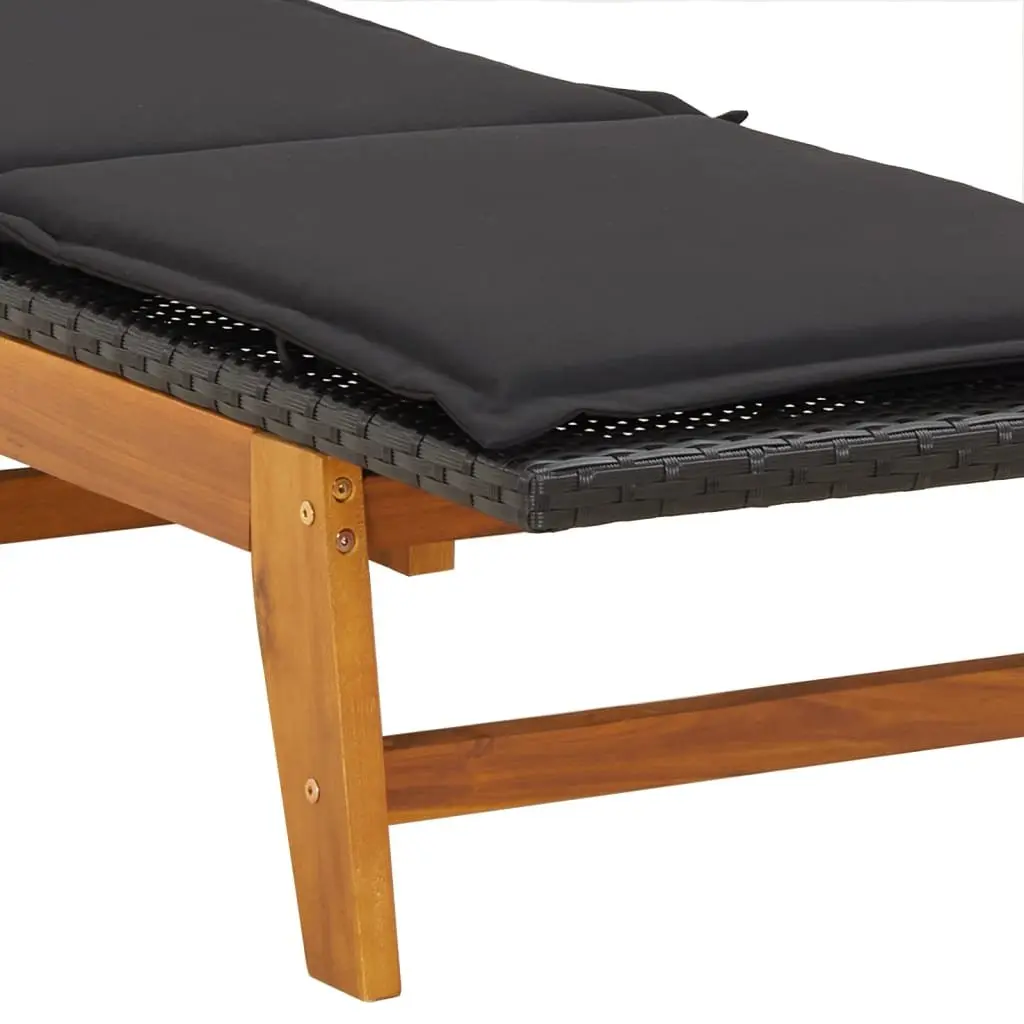 Sun Lounger Adjustable Backrest with Cushion Poly Rattan Solid Wood Acacia