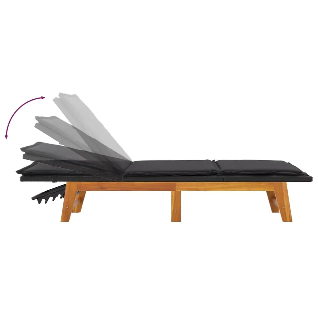Sun Lounger Adjustable Backrest with Cushion Poly Rattan Solid Wood Acacia